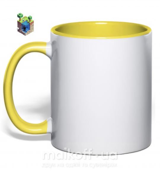 Чашка с цветной ручкой Майнкрафт мир Солнечно желтый фото