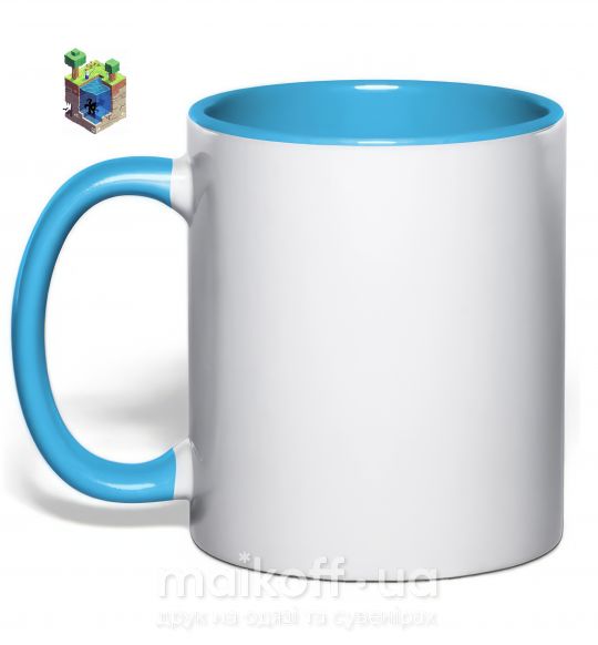 Чашка с цветной ручкой Майнкрафт мир Голубой фото