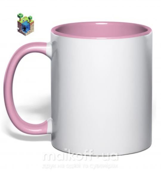 Чашка з кольоровою ручкою Майнкрафт мир Ніжно рожевий фото