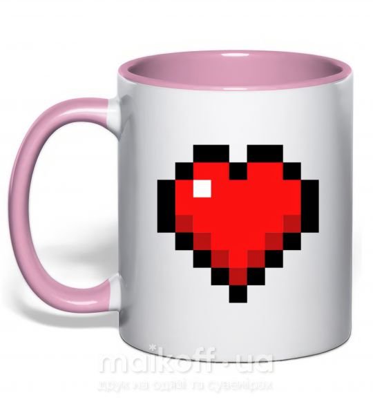 Чашка з кольоровою ручкою Майнкрафт сердце Ніжно рожевий фото