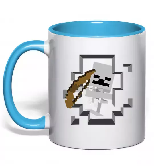 Чашка с цветной ручкой Майнкрафт скелет в печері Голубой фото
