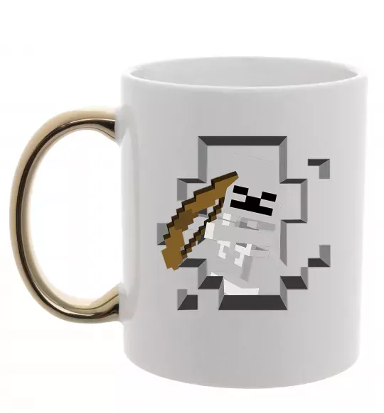 Чашка с цветной ручкой Майнкрафт скелет в печері Золото фото