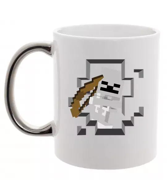 Чашка с цветной ручкой Майнкрафт скелет в печері Серебро фото
