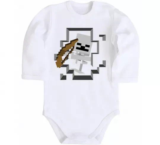 Дитячий бодік Майнкрафт скелет в печері Білий фото