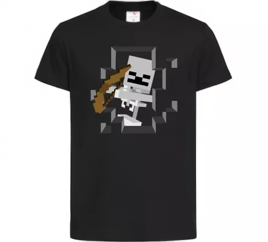 Дитяча футболка Майнкрафт скелет в печері Чорний фото
