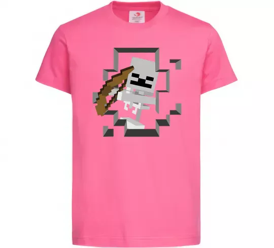 Дитяча футболка Майнкрафт скелет в печері Яскраво-рожевий фото