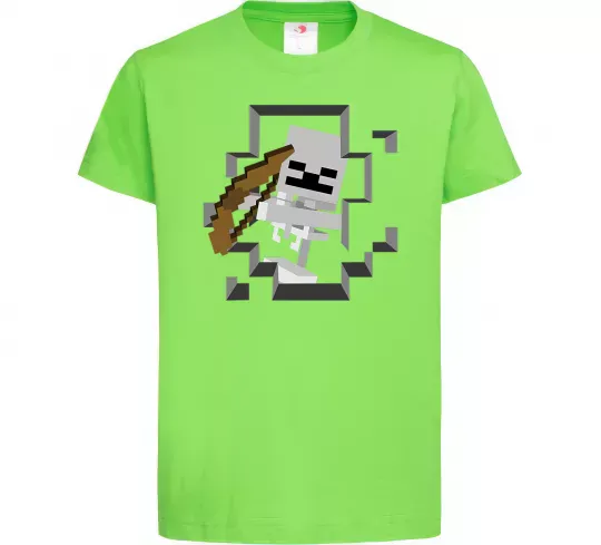 Дитяча футболка Майнкрафт скелет в печері Лаймовий фото