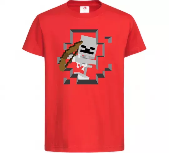 Дитяча футболка Майнкрафт скелет в печері Червоний фото