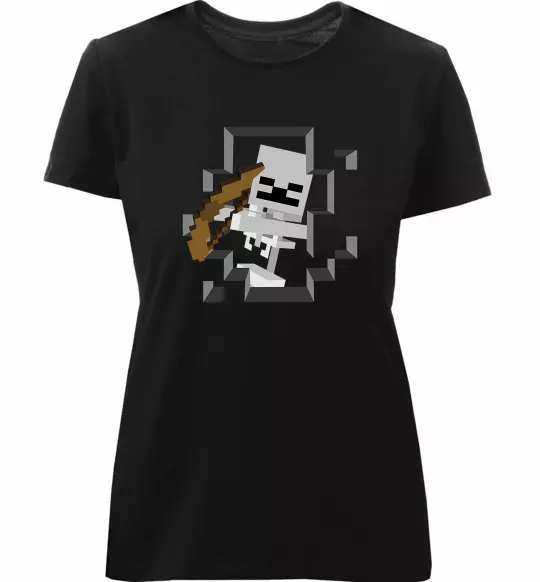 Жіноча преміум футболка Майнкрафт скелет в печері Чорний фото