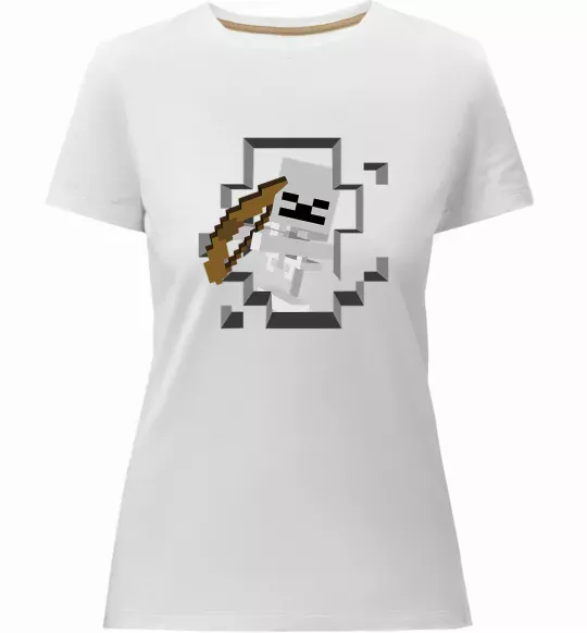 Жіноча преміум футболка Майнкрафт скелет в печері Білий фото