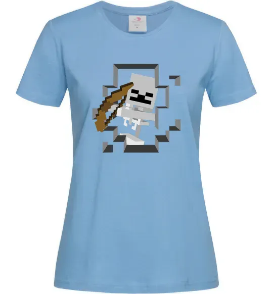 Женская футболка Майнкрафт скелет в печері Голубой фото