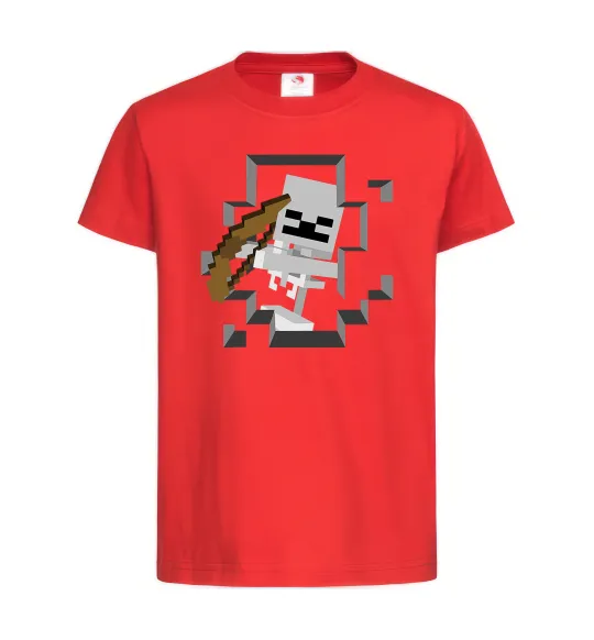 Дитяча футболка Майнкрафт скелет в печері Червоний фото