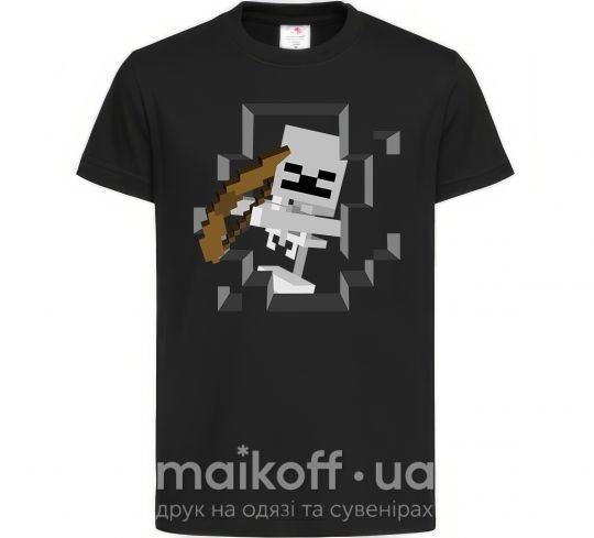 Детская футболка Майнкрафт скелет в пещере Черный фото