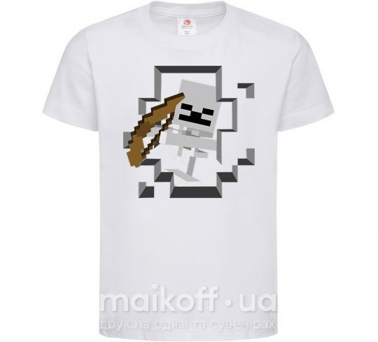 Детская футболка Майнкрафт скелет в пещере Белый фото