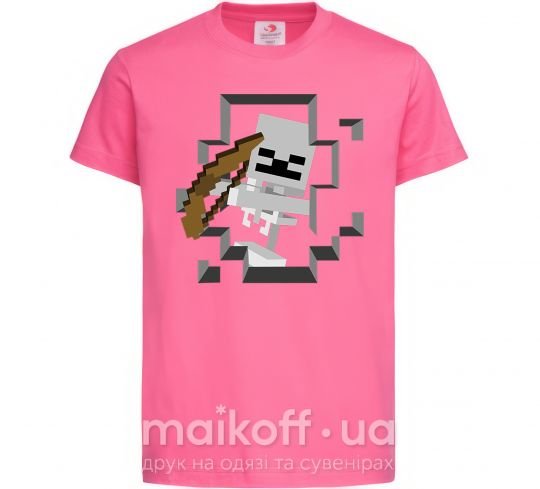 Детская футболка Майнкрафт скелет в пещере Ярко-розовый фото