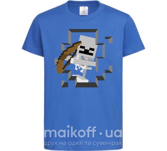 Детская футболка Майнкрафт скелет в пещере Ярко-синий фото