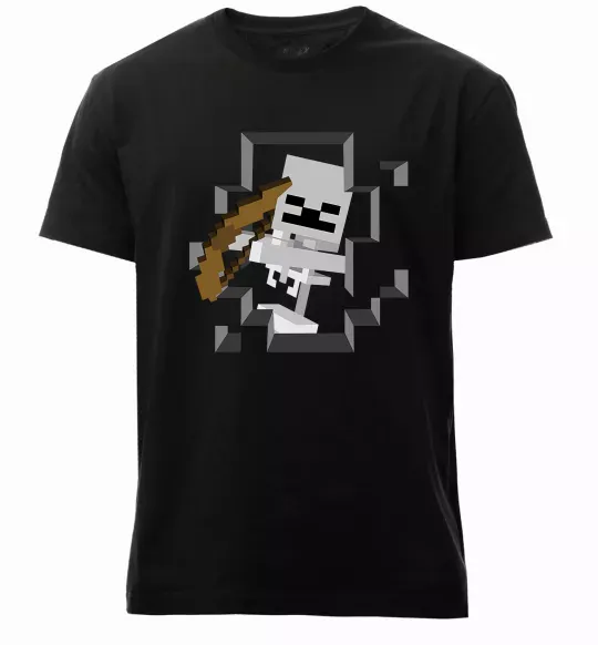 Чоловіча преміум футболка Майнкрафт скелет в печері Чорний фото