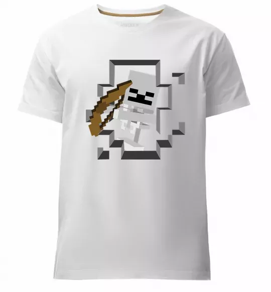 Чоловіча преміум футболка Майнкрафт скелет в печері Білий фото