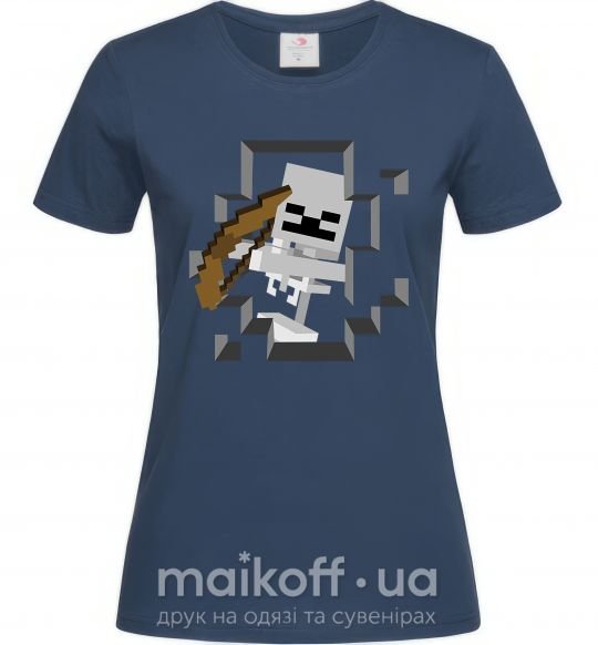 Женская футболка Майнкрафт скелет в пещере Темно-синий фото
