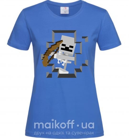Женская футболка Майнкрафт скелет в пещере Ярко-синий фото