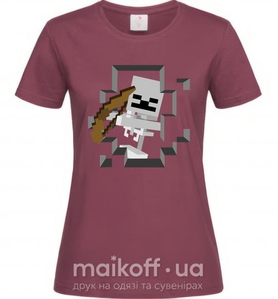 Женская футболка Майнкрафт скелет в пещере Бордовый фото