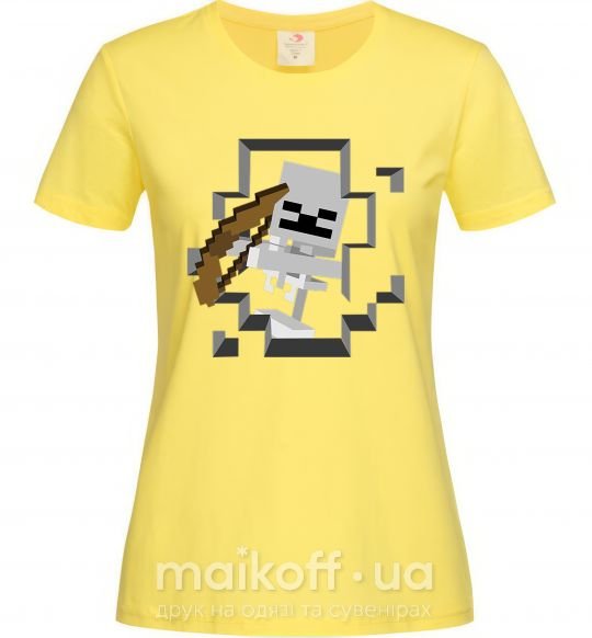 Женская футболка Майнкрафт скелет в пещере Лимонный фото