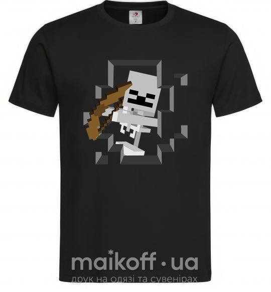 Мужская футболка Майнкрафт скелет в пещере Черный фото