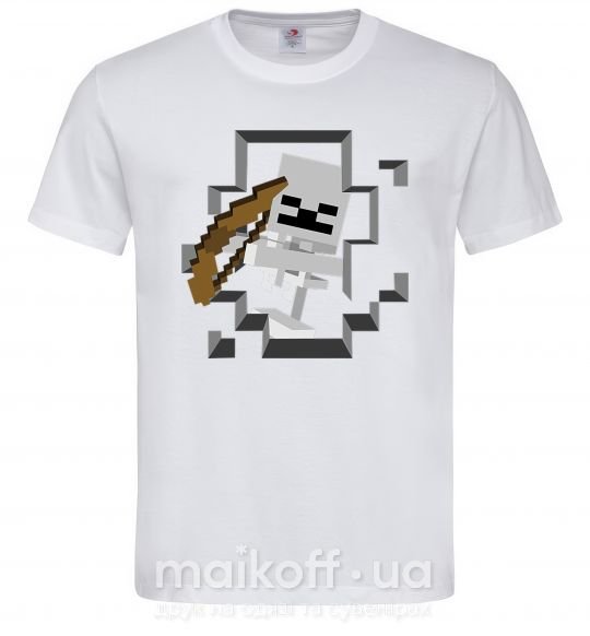 Чоловіча футболка Майнкрафт скелет в пещере Білий фото