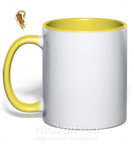 Чашка с цветной ручкой Тигр в лампочках Солнечно желтый фото