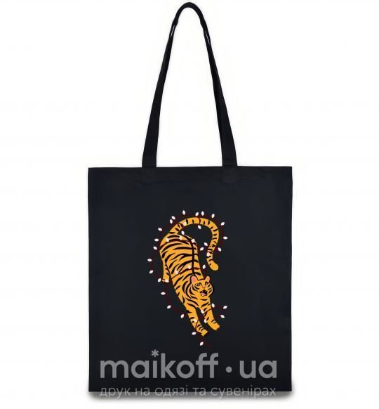 Эко-сумка Тигр в лампочках Черный фото