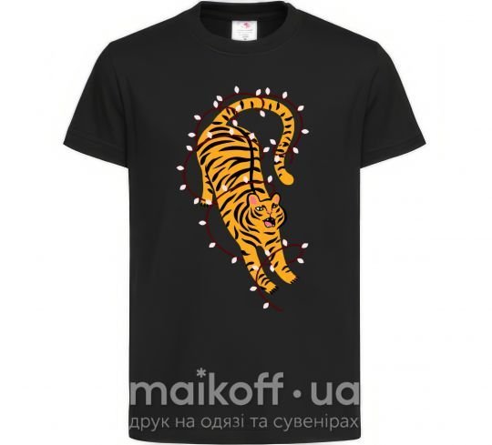 Детская футболка Тигр в лампочках Черный фото