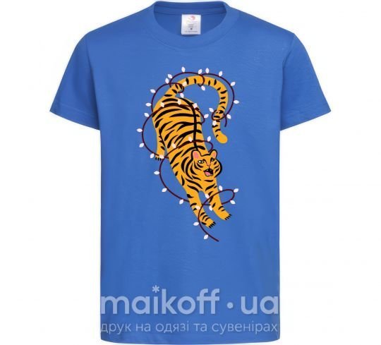 Детская футболка Тигр в лампочках Ярко-синий фото