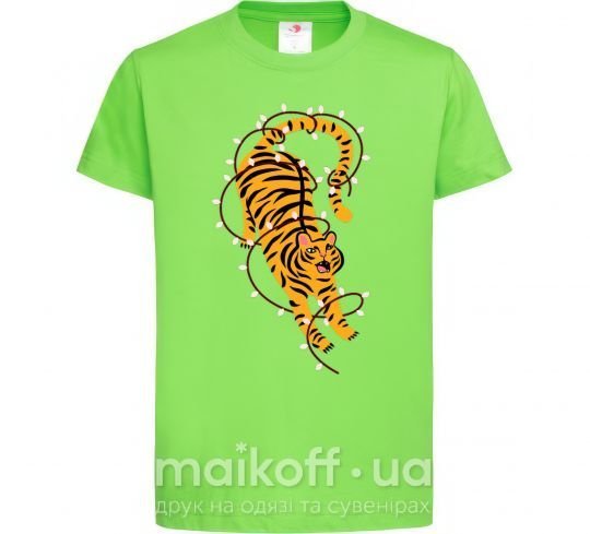 Детская футболка Тигр в лампочках Лаймовый фото
