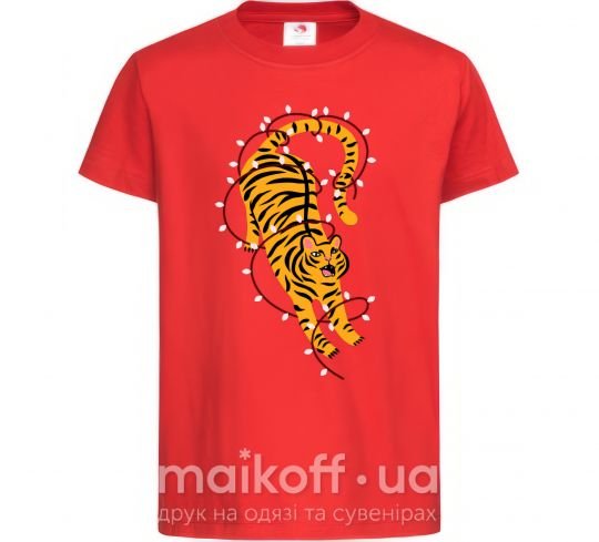 Детская футболка Тигр в лампочках Красный фото