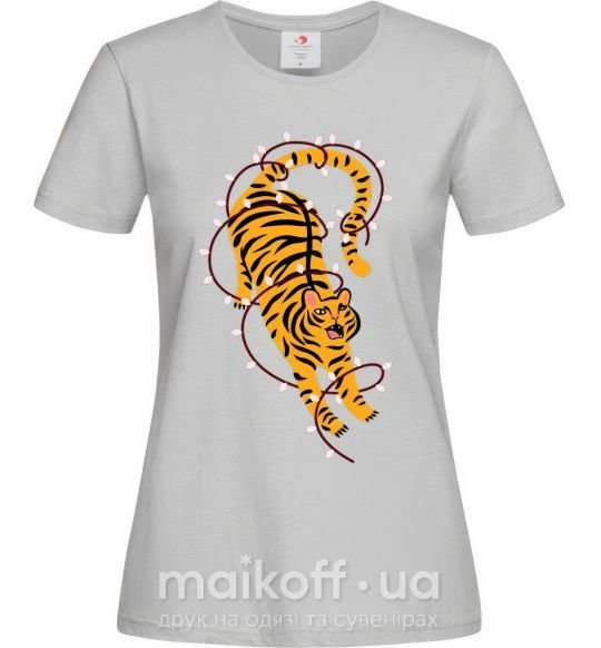 Женская футболка Тигр в лампочках Серый фото