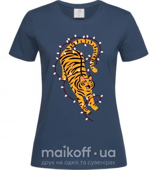 Женская футболка Тигр в лампочках Темно-синий фото
