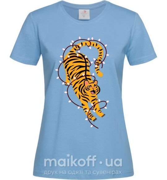 Жіноча футболка Тигр в лампочках Блакитний фото