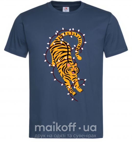 Мужская футболка Тигр в лампочках Темно-синий фото
