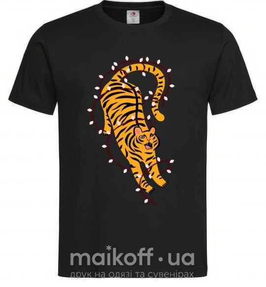 Мужская футболка Тигр в лампочках Черный фото