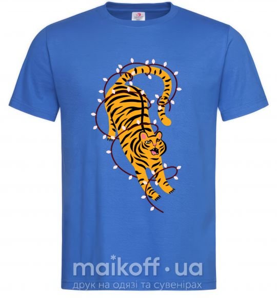 Мужская футболка Тигр в лампочках Ярко-синий фото