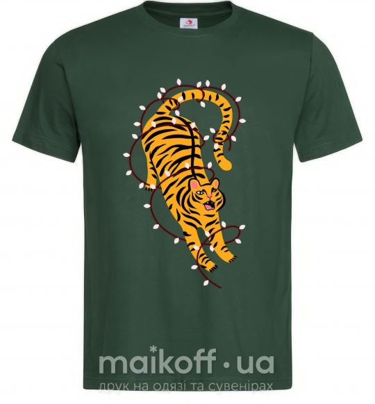 Мужская футболка Тигр в лампочках Темно-зеленый фото