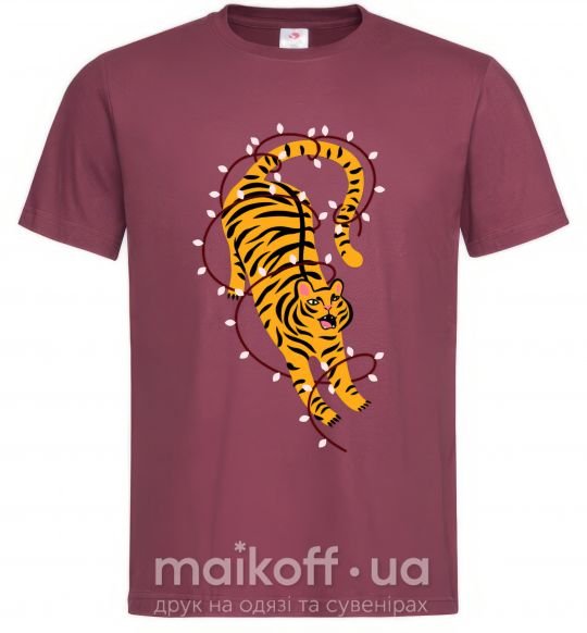 Мужская футболка Тигр в лампочках Бордовый фото