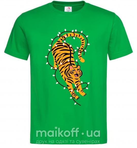Чоловіча футболка Тигр в лампочках Зелений фото