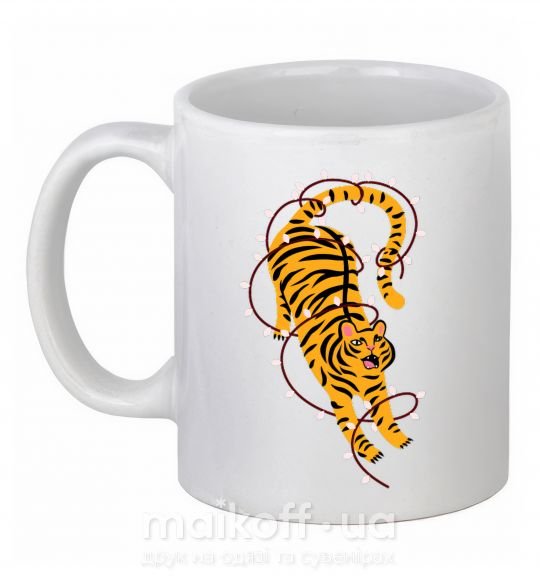 Чашка керамическая Тигр в лампочках Белый фото