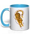 Чашка с цветной ручкой Тигр в лампочках Голубой фото