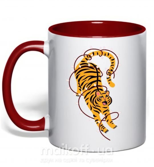 Чашка с цветной ручкой Тигр в лампочках Красный фото