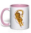 Чашка з кольоровою ручкою Тигр в лампочках Ніжно рожевий фото