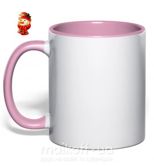 Чашка з кольоровою ручкою Снеговик новогодний Ніжно рожевий фото