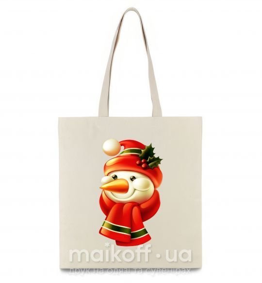 Эко-сумка Снеговик новогодний Бежевый фото