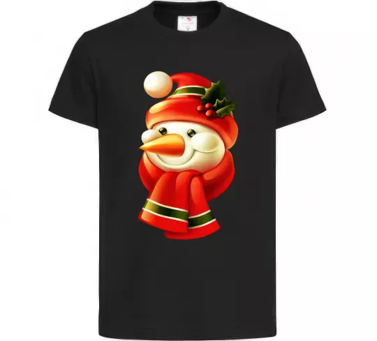 Дитяча футболка Сніговик новорічний Чорний фото